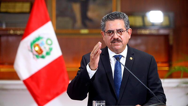 Peru's interim President Manuel Merino announces his resignation in a televised address, in Lima