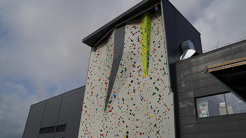 Climbing wall on company facade