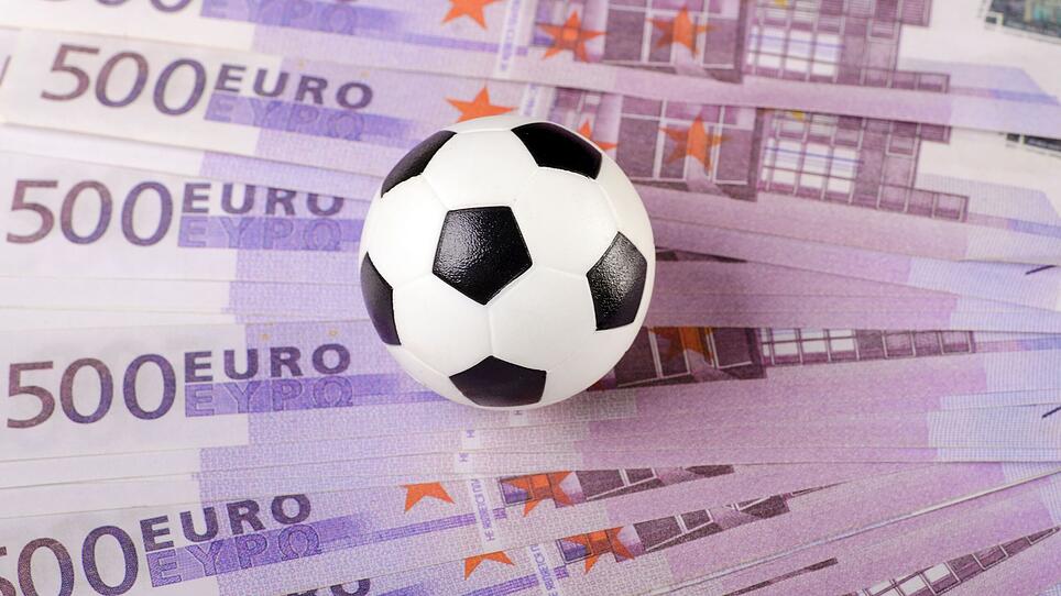 Soccer ball on background of euro,fußball geld