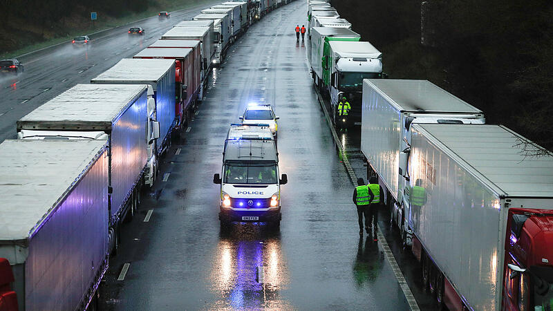 Lorries are parked on M20 motorway near Ashford