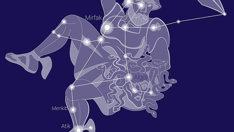 Perseus constellation, stars and greek hero illustration