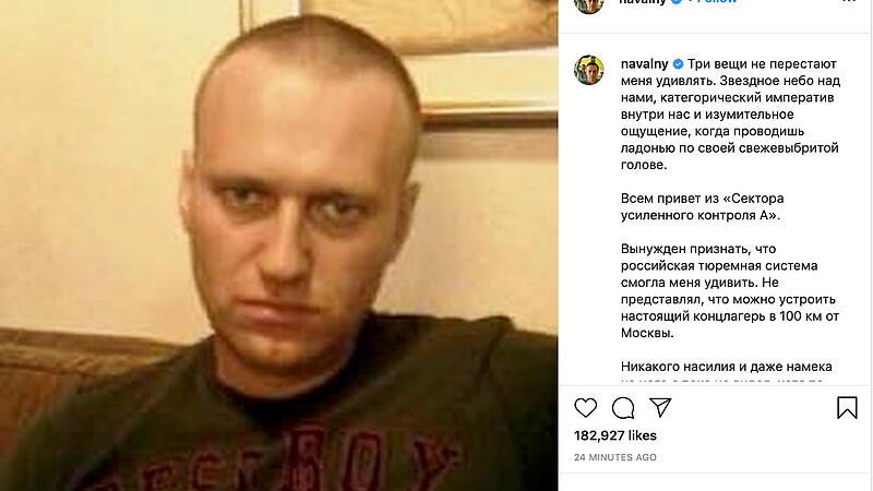 A screenshot of an Instagram post, showing an undated photo of Alexei Navalny in an unknown location