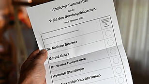 Stimmzettel f&uuml;r die Bundespr&auml;sidenten-Wahl am 9. Oktober 2022