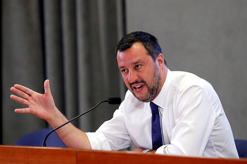 Italy's Deputy PM Salvini addresses a news conference at Viminale Palace in Rome