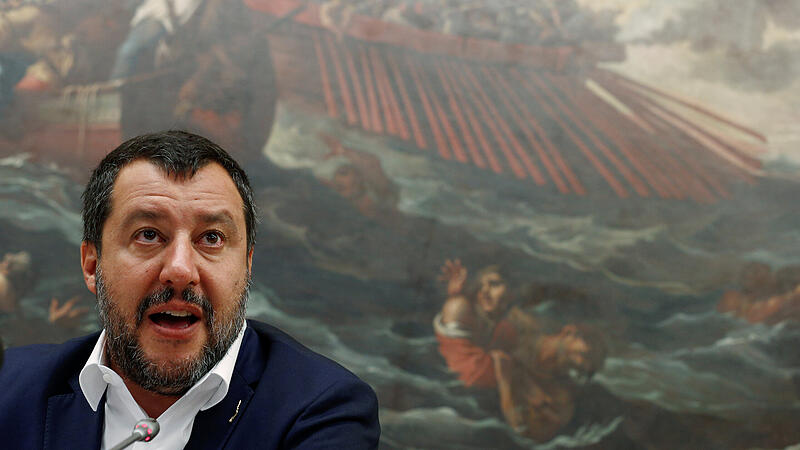 Italy's Interior Minister and Deputy Prime Minister Matteo Salvini holds a press conference at the Chambers of Deputies.