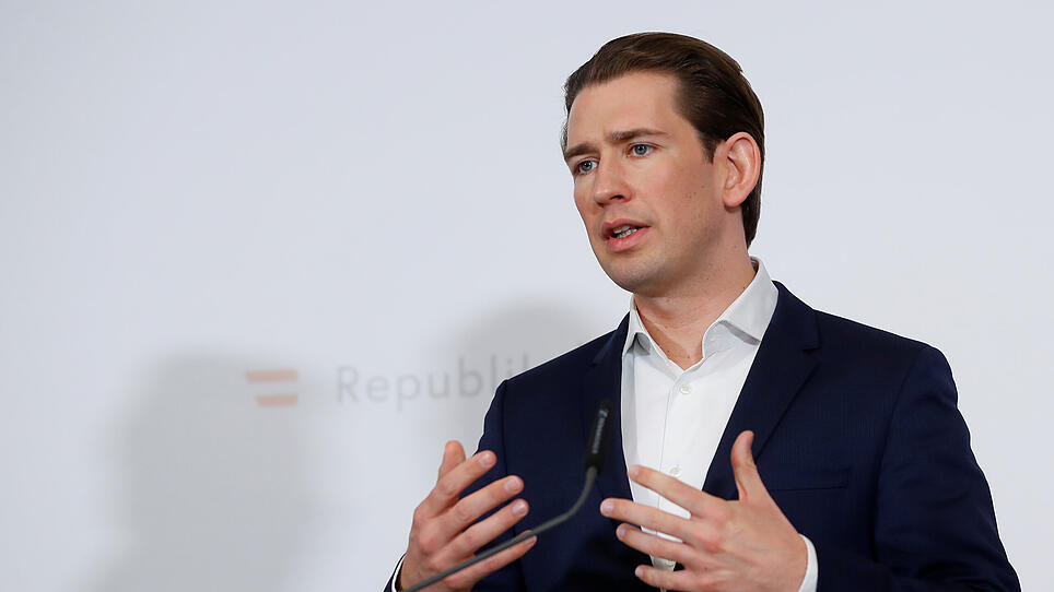 Austrian Chancellor Sebastian Kurz gestures as he speaks to the media during a Government meeting in Krems