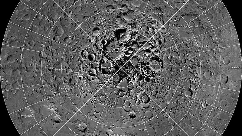 FILE PHOTO: Undated NASA image shows high resolution mosaic of the moon?s north polar region