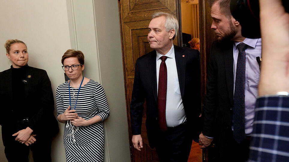 Finnish Prime Minister Antti Rinne leaves a meeting of the SDP parliamentary group at the parliament in Helsinki