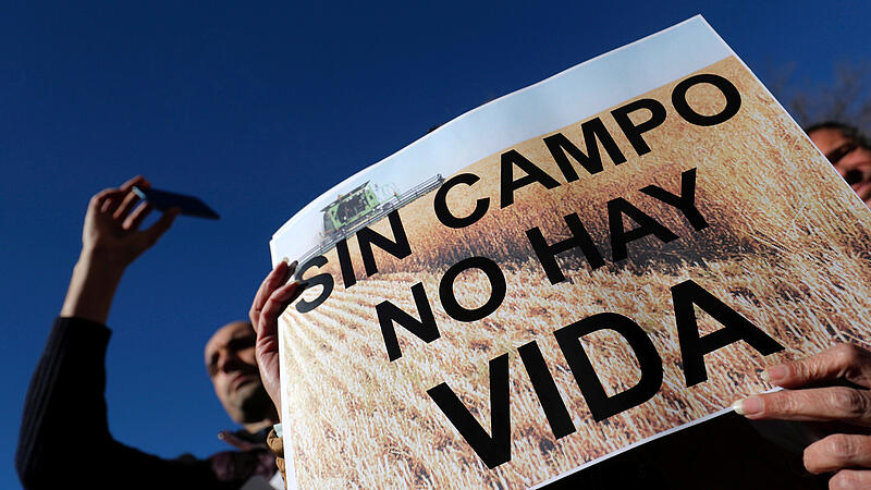 Spanish farmers and ranchers protest outside the Ministry of Agriculture in Madrid