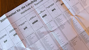 Stimmzettel für die oö. Landtagswahl am 26. September 2021