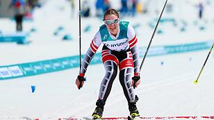PYEONGCHANG SOUTH KOREA MARCH 17 2018 Austria s Carina Edlinger crosses the finish line in the