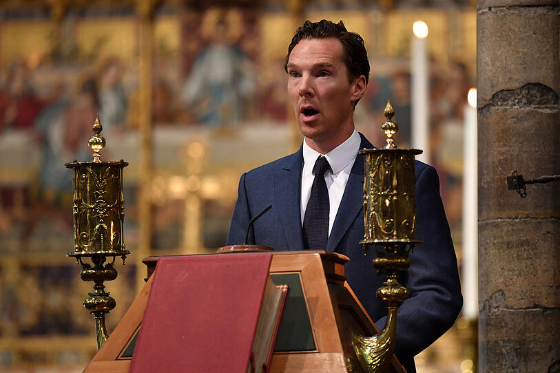 British actor, Benedict Cumberbatch speaks at a memorial service for British scientist Stephen Hawking during which his ashes will be buried in the nave of the Abbey church, at Westminster Abbey, in London