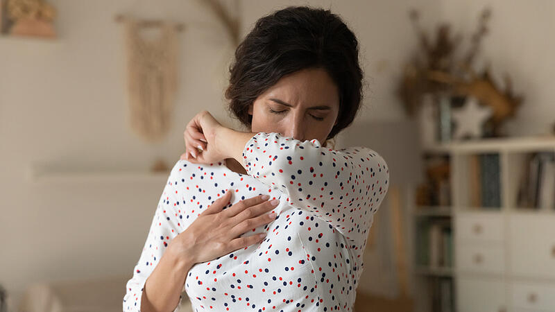 Unhealthy woman feel sick suffer from virus coughing