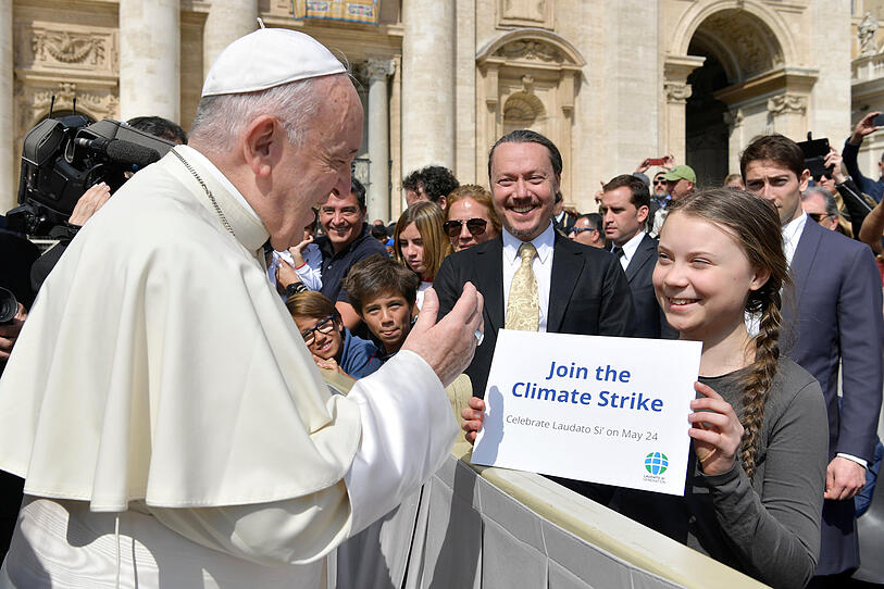 Klimaaktivistin Greta Thunberg traf den Papst